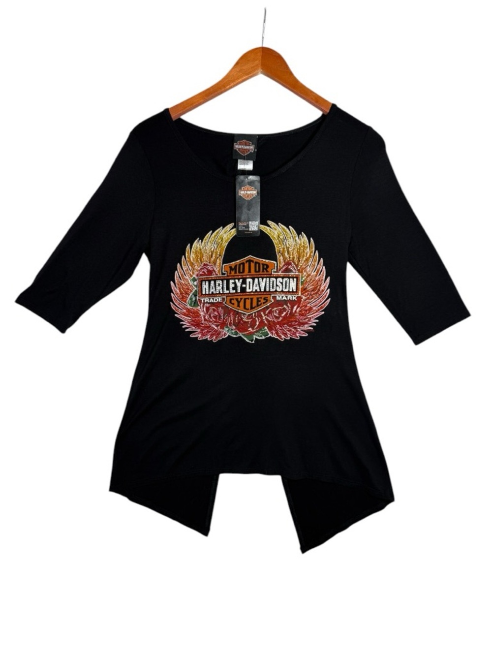 Harley-Davidson Rose of Saturn Rhinestone Graphic Top Black Small NWT